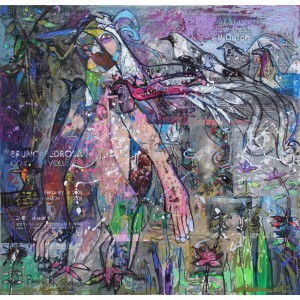 Farrukh Shahab, Bird Series, 30 x 30 inches, Mix Media On Canvas, LandscapePainting, AC-FS-122